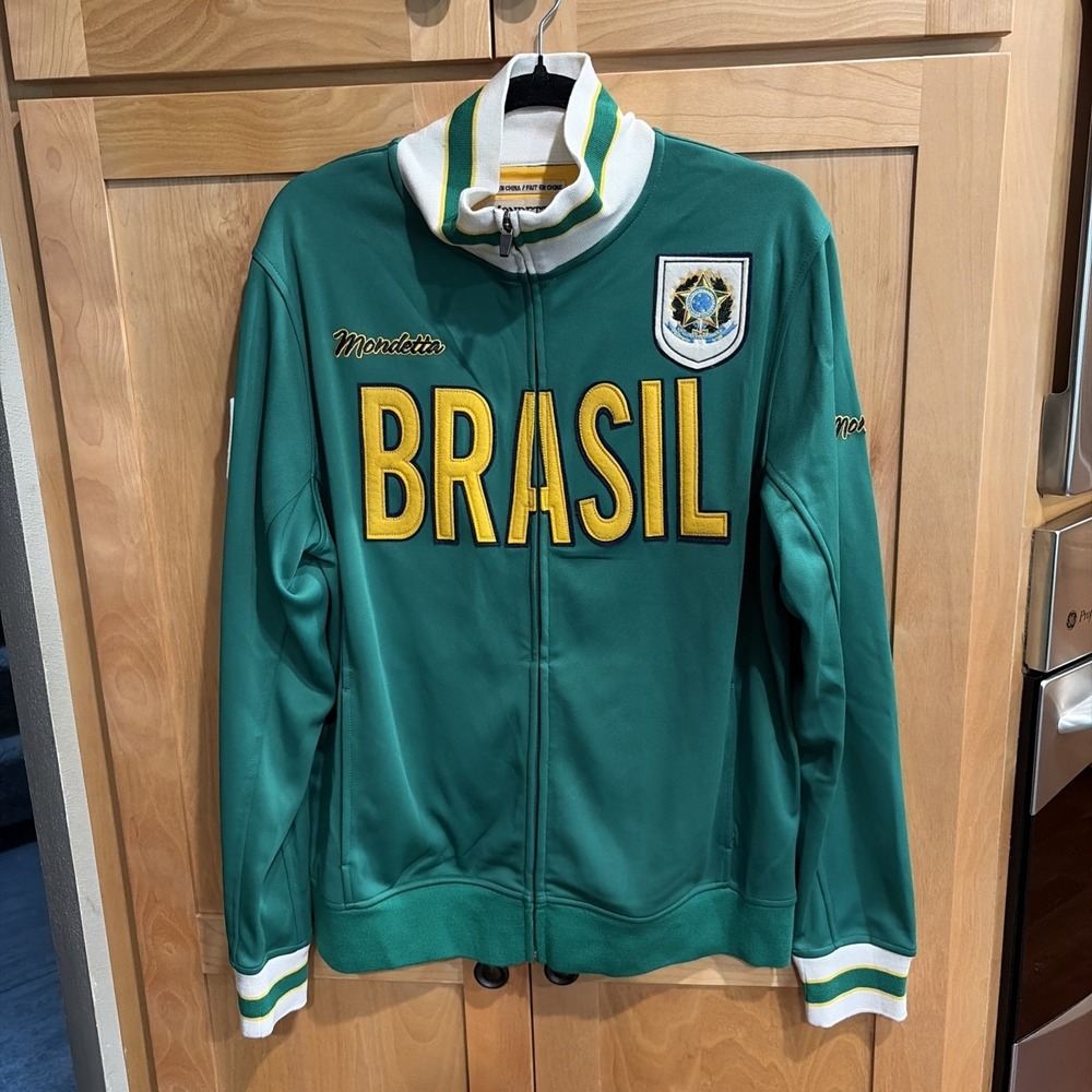 MONDETTA BRASIL Soccer Green Retro Vintage Style Track Jacket - Men's Size Large